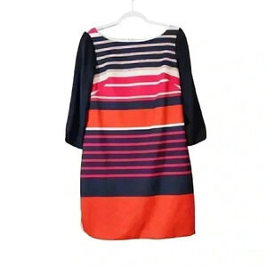 Eliza J Women's Size 12 Multicolor Striped Pencil Sheath Dress 3/4 Sleeve Formal